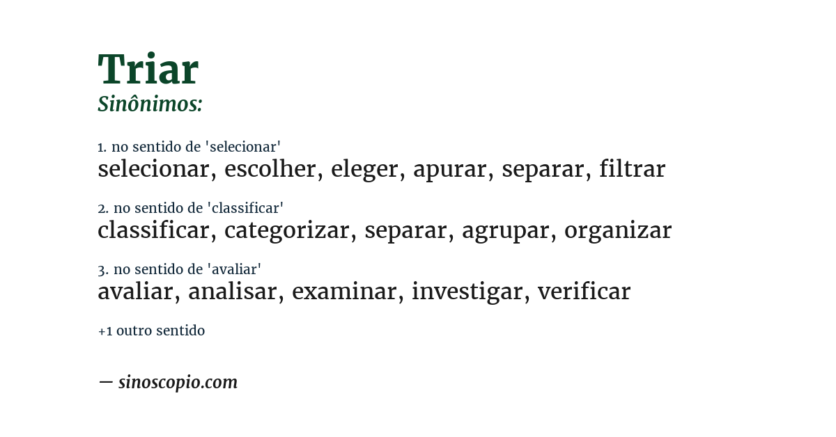 Sinônimo de triar