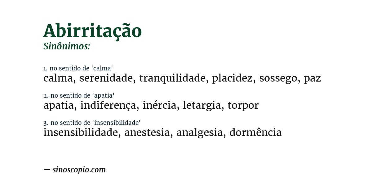 Sinônimo de abirritação