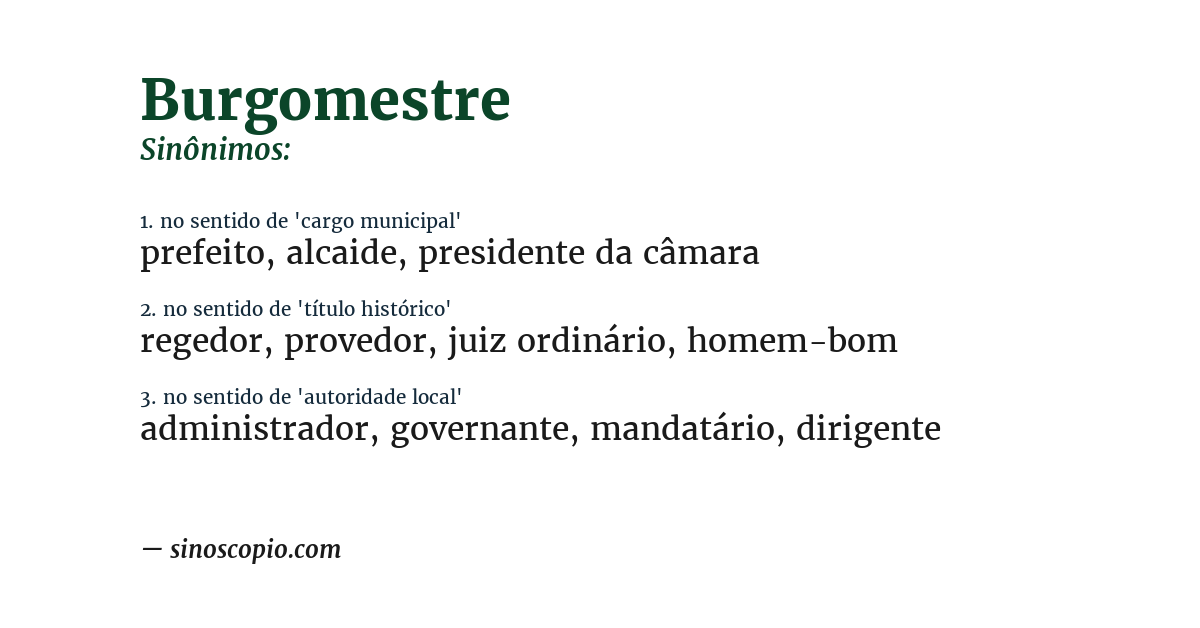 Sinônimo de burgomestre