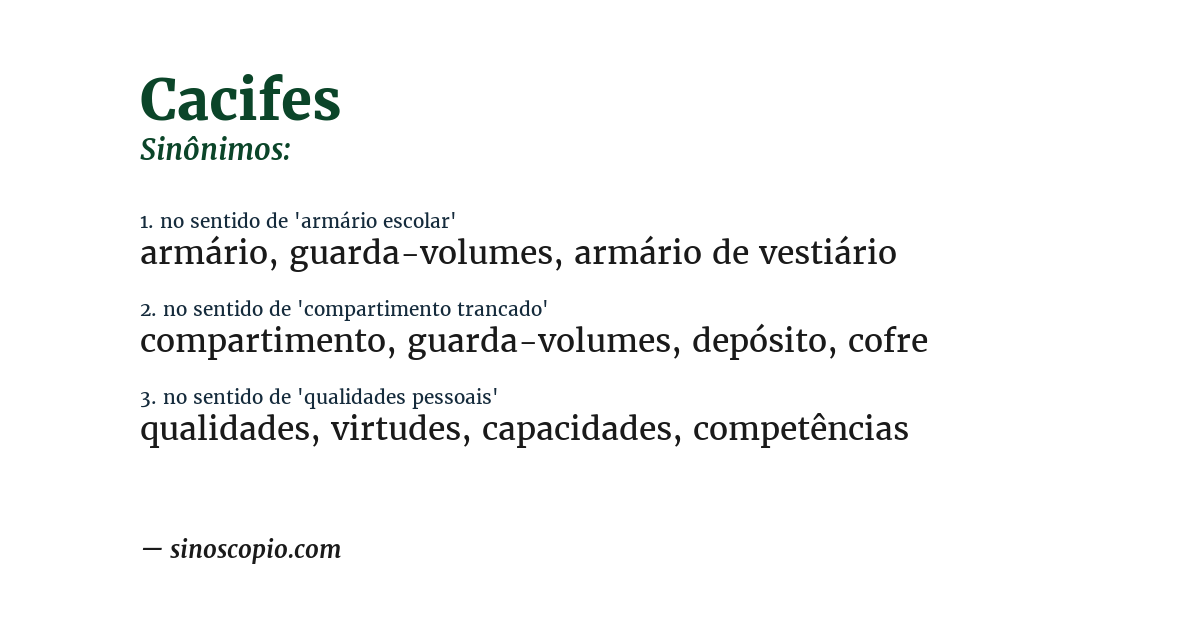 Sinônimo de cacifes