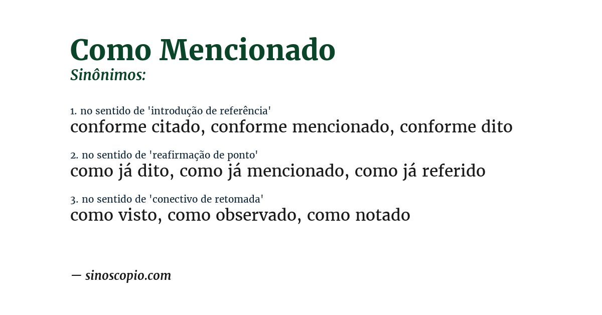 Sinônimo de como mencionado