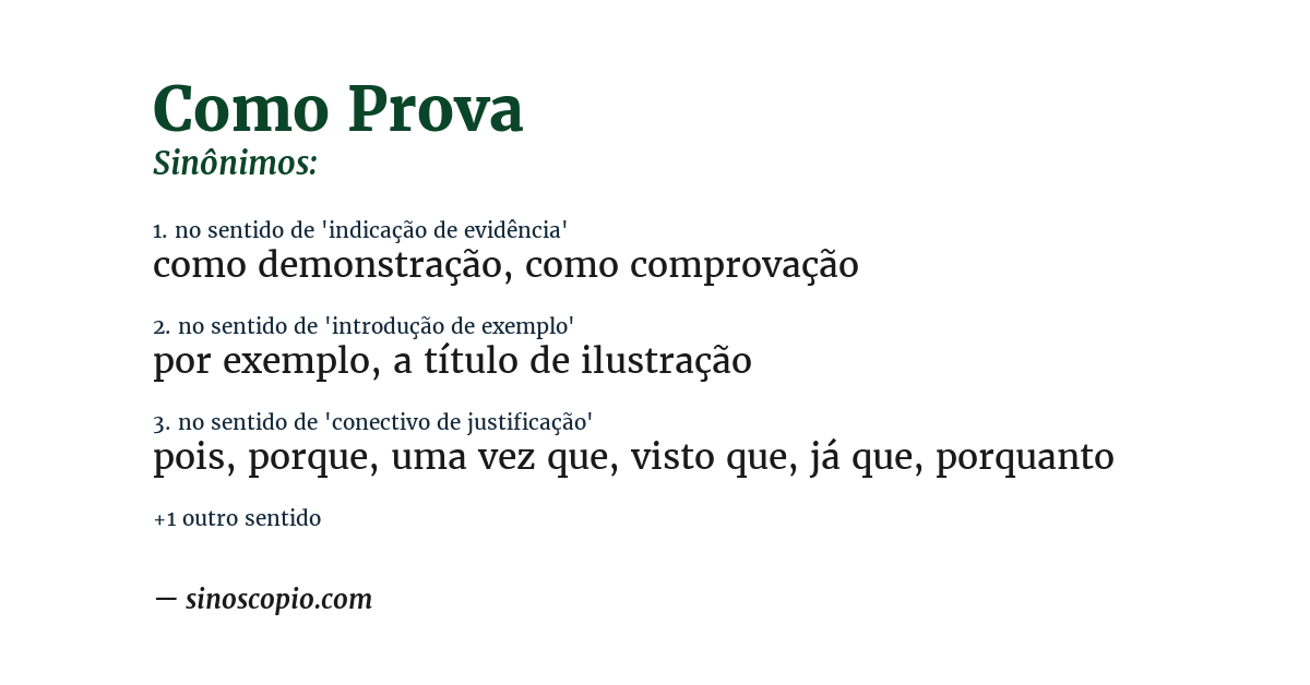 Sinônimo de como prova