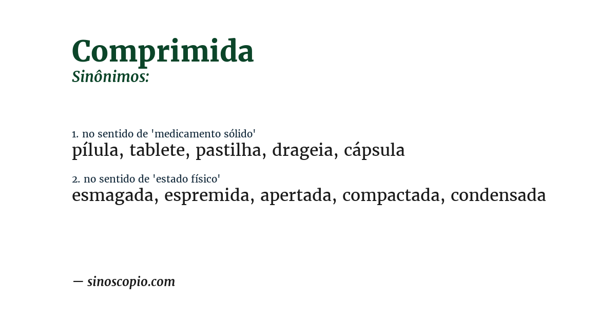 Sinônimo de comprimida
