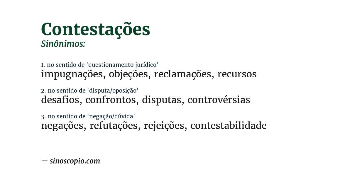 Sinônimo de contestações