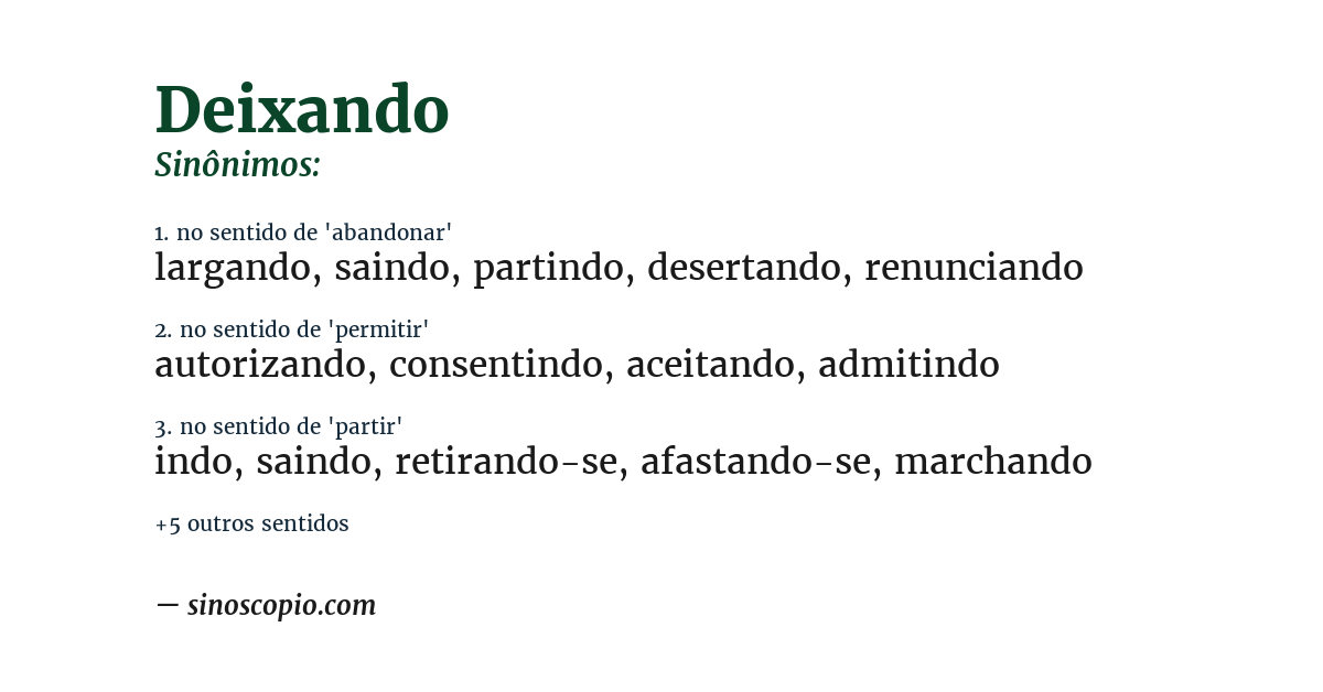 Sinônimo de deixando