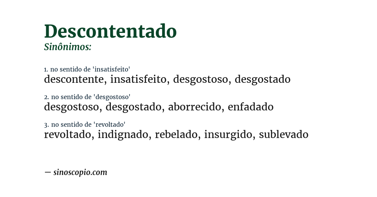Sinônimo de descontentado