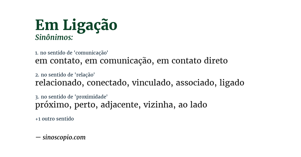 Sinônimo de em ligação