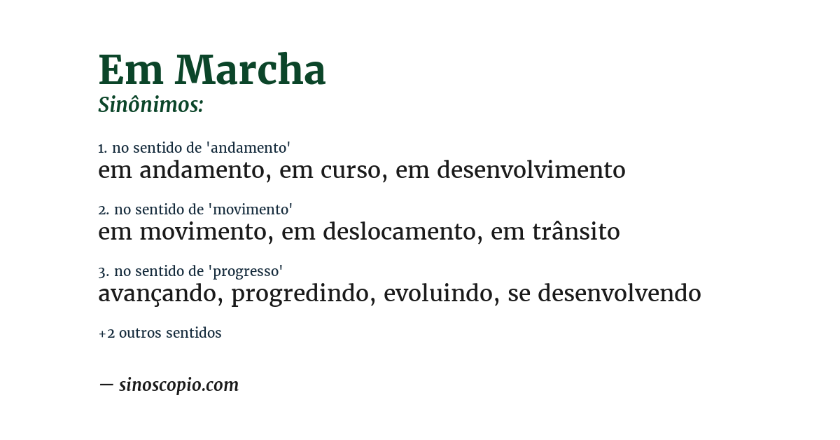 Sinônimo de em marcha
