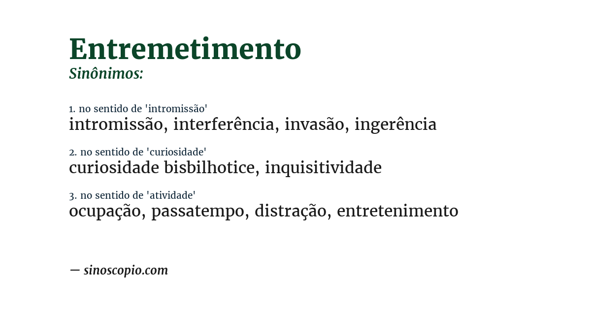 Sinônimo de entremetimento