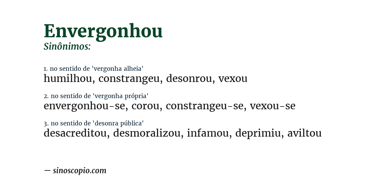 Sinônimo de envergonhou