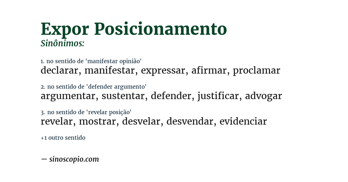 Sinônimo de expor posicionamento