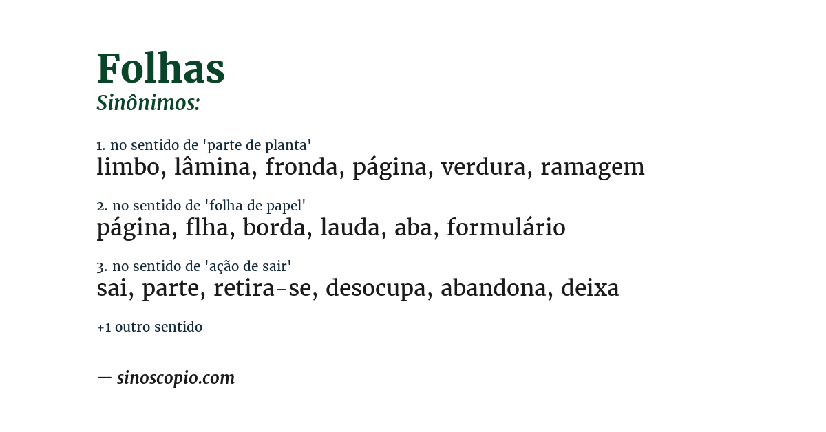 Sinônimo de folhas