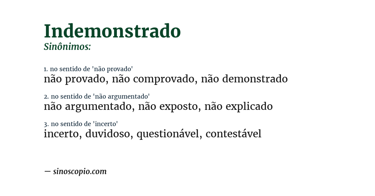 Sinônimo de indemonstrado