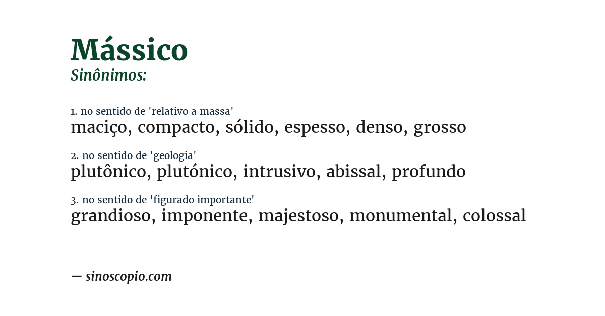 Sinônimos de Mássico [por sentido] - Sinoscópio