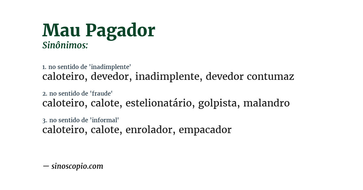 Sinônimo de mau pagador