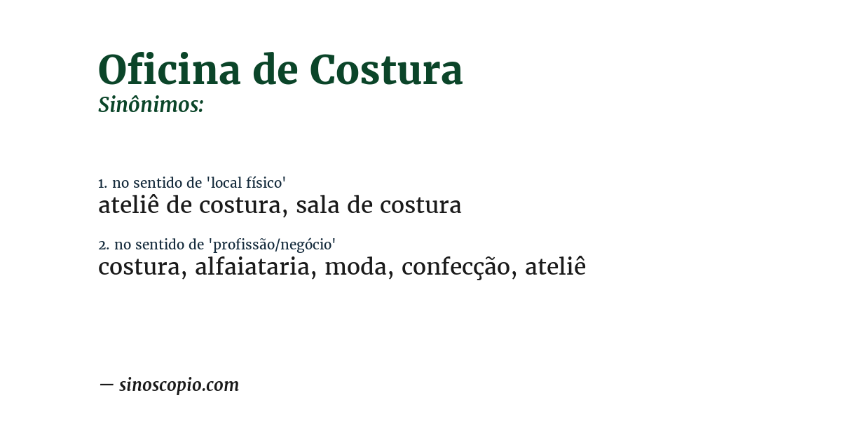 Sinônimo de oficina de costura