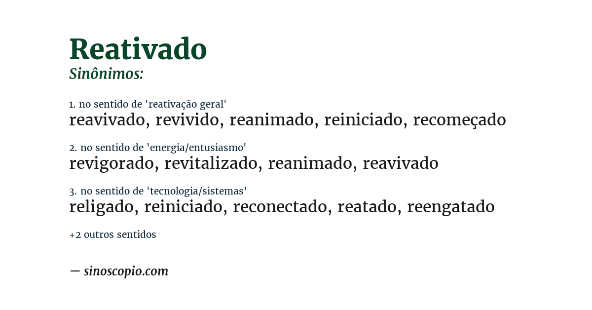 Sinônimo de reativado