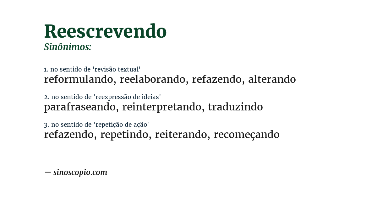 Sinônimo de reescrevendo