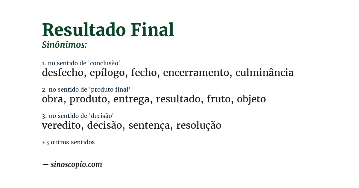 Sinônimo de resultado final