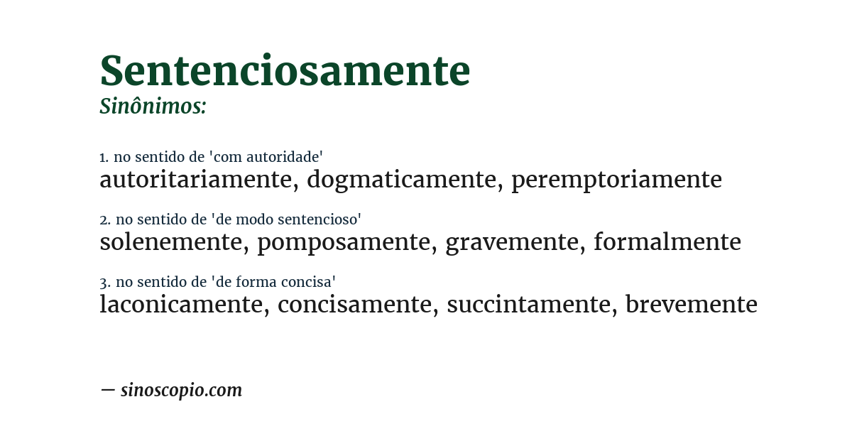 Sinônimo de sentenciosamente