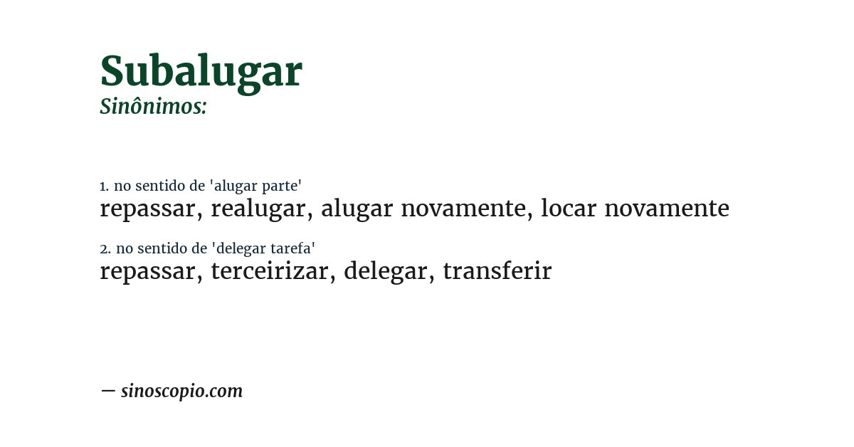 Sinônimo de subalugar