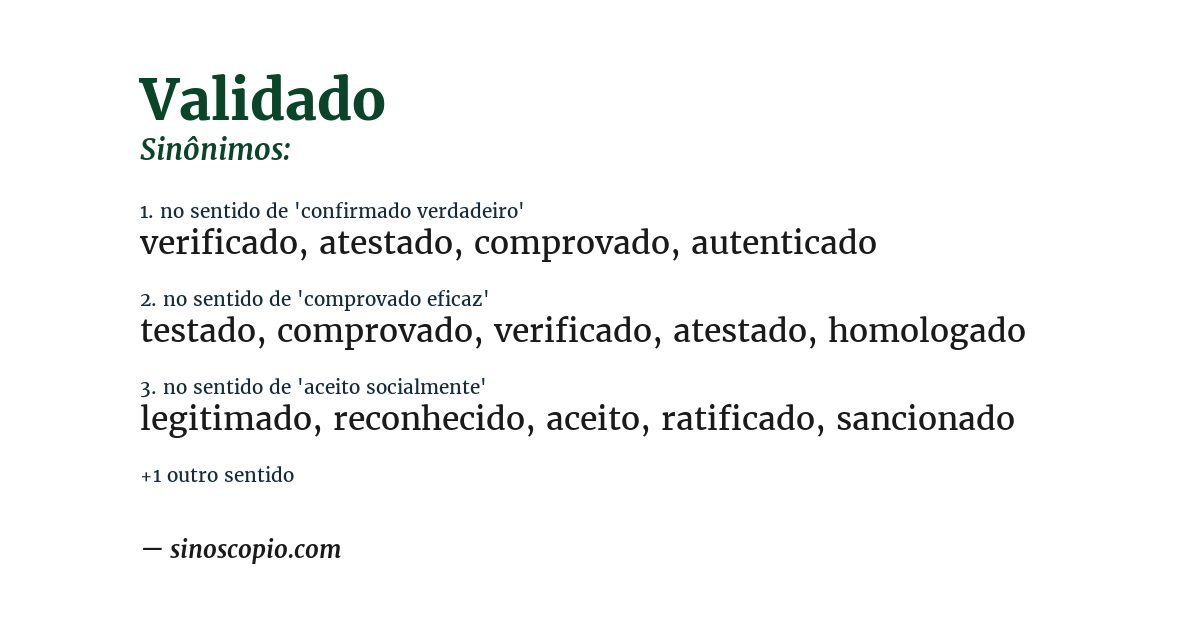 Sinônimo de validado