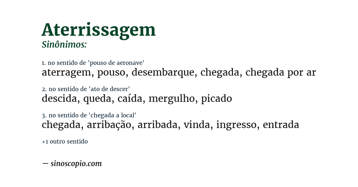 Sinônimo de aterrissagem
