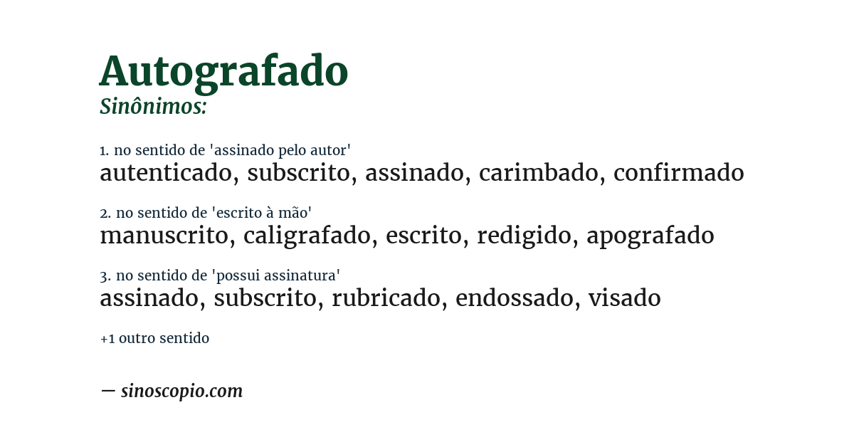 Sinônimo de autografado