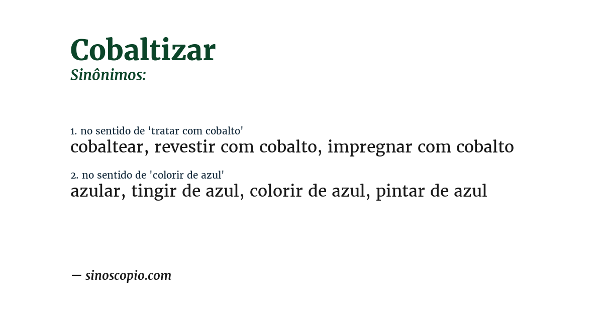 Sinônimo de cobaltizar