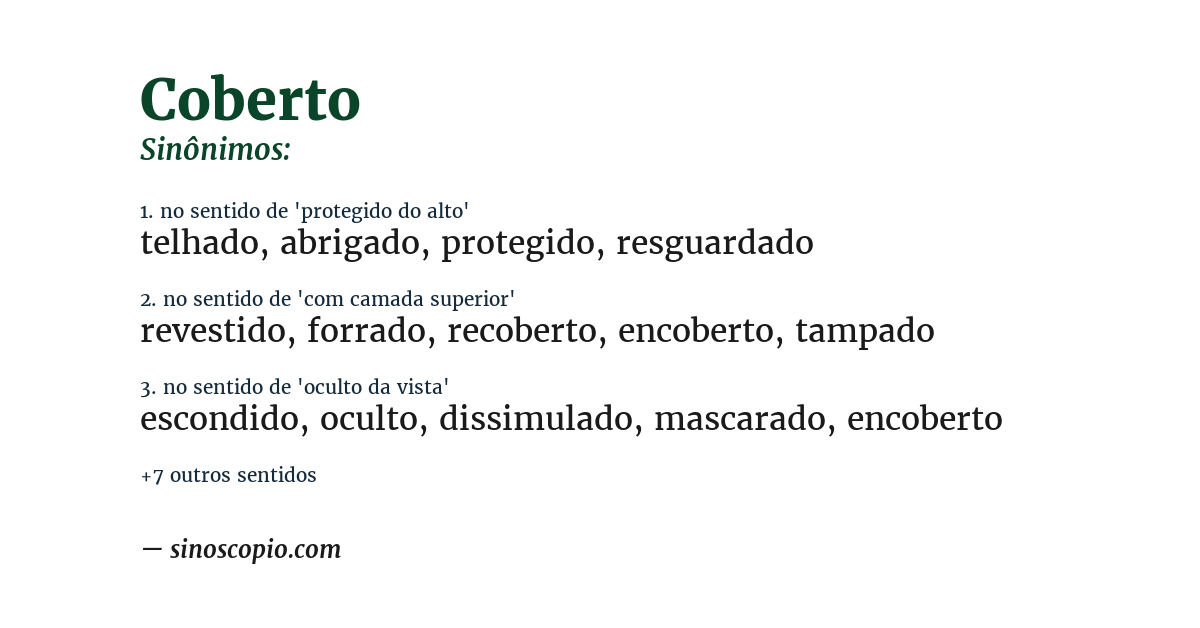 Sinônimo de coberto