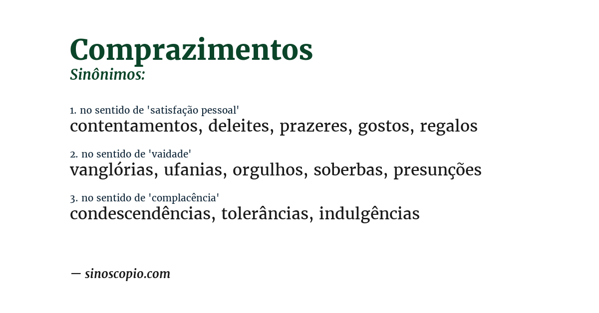 Sinônimo de comprazimentos