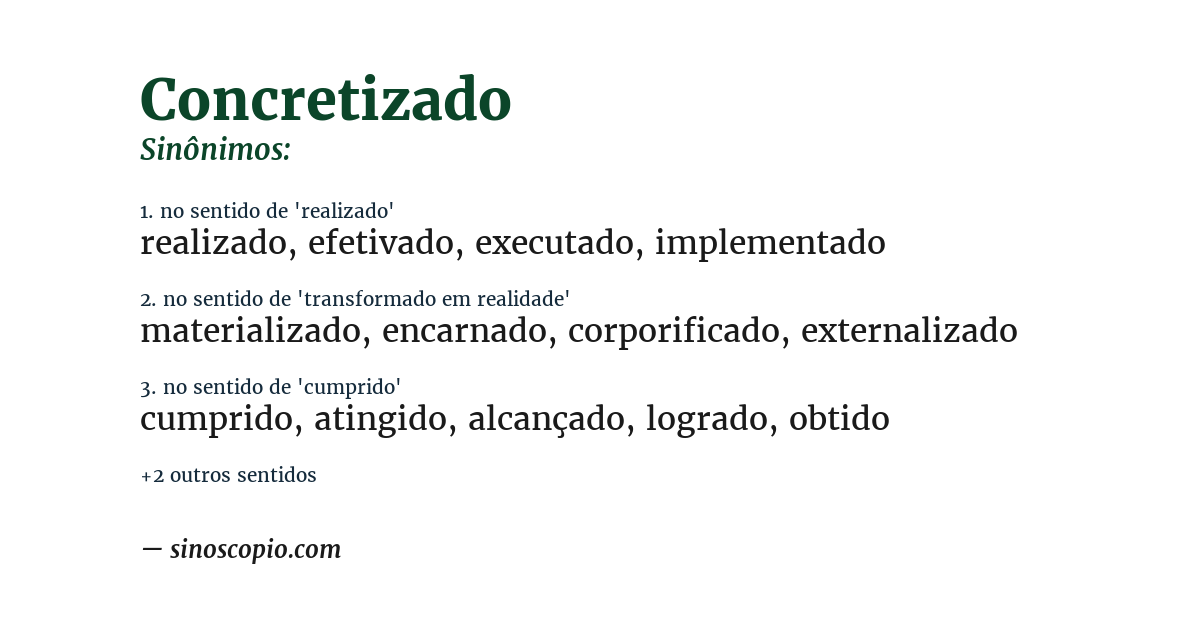 Sinônimo de concretizado