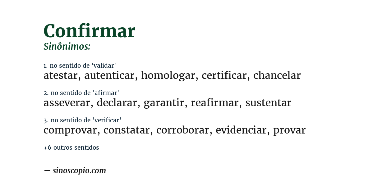 Sinônimo de confirmar