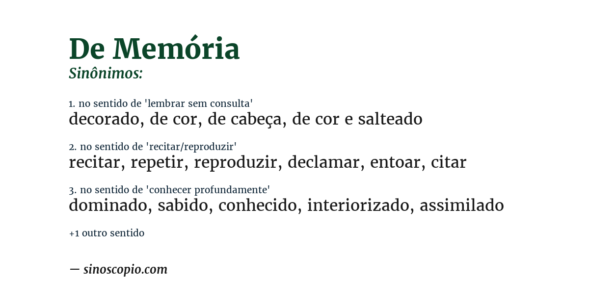 Sinônimo de de memória