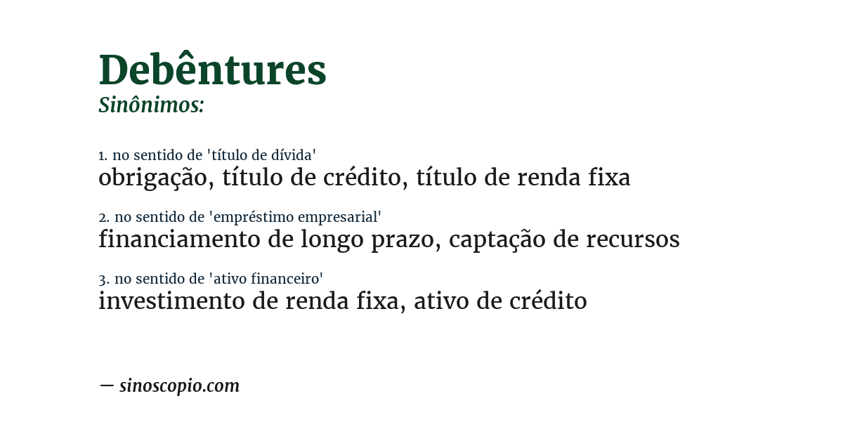 Sinônimo de debêntures