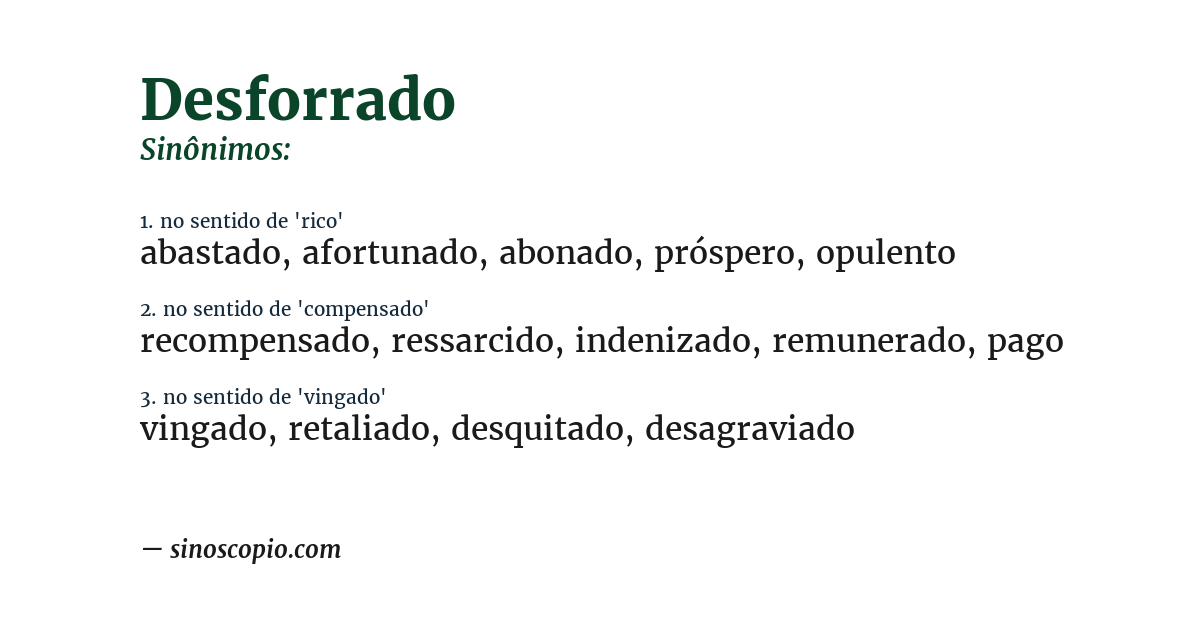 Sinônimo de desforrado