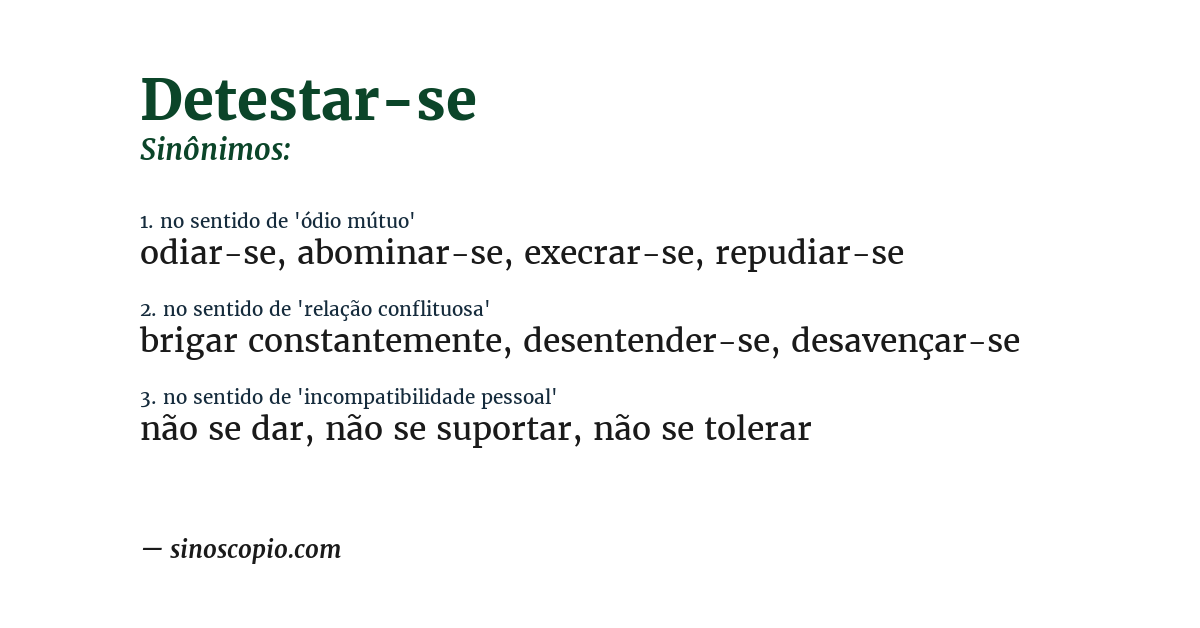 Sinônimo de detestar-se