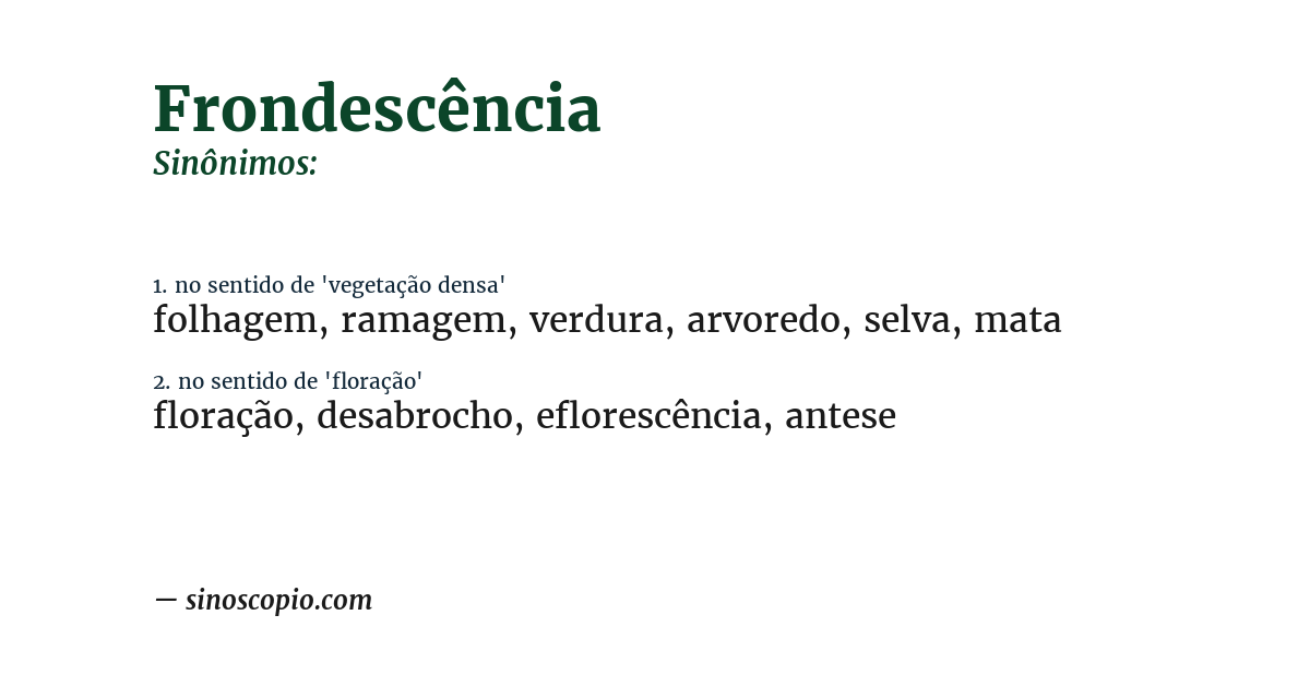 Sinônimo de frondescência