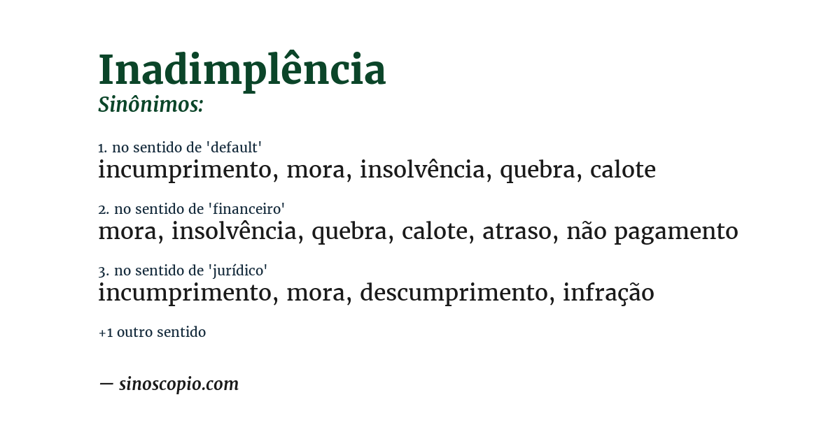 Sinônimo de inadimplência