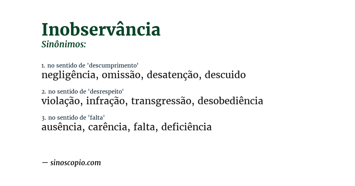 Sinônimo de inobservância