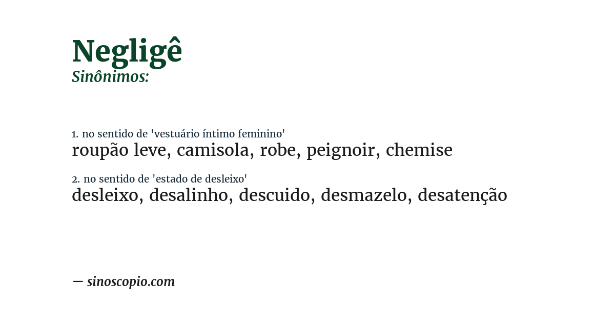 Sinônimo de negligê