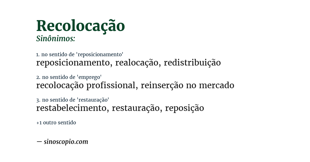 Sinônimo de recolocação