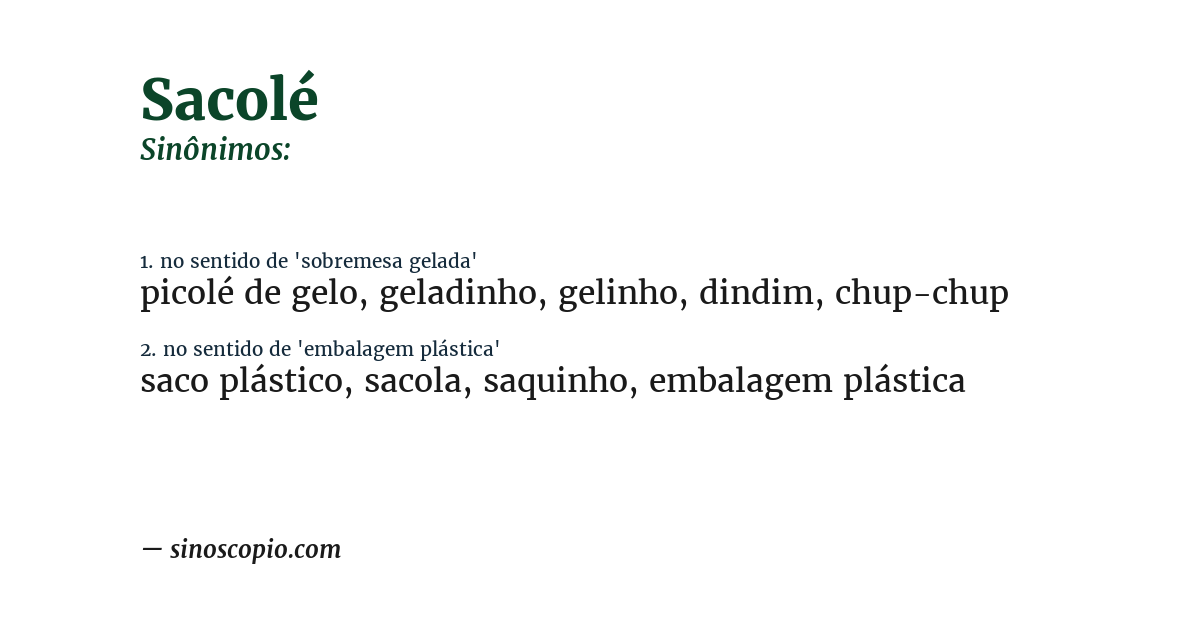 Sinônimo de sacolé