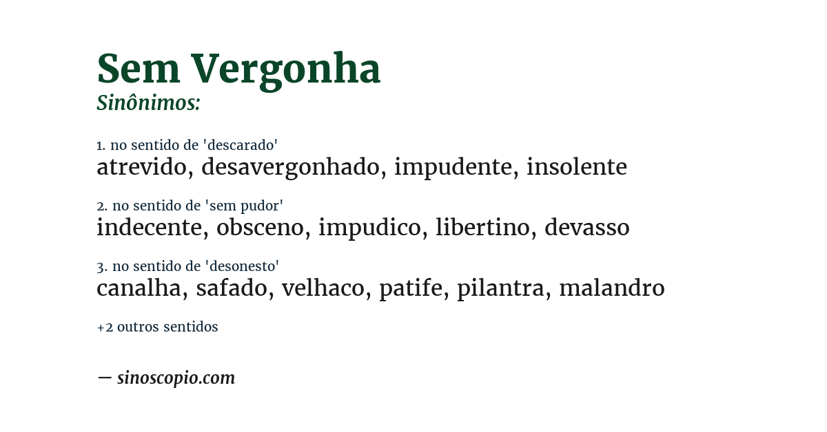 Sinônimo de sem vergonha