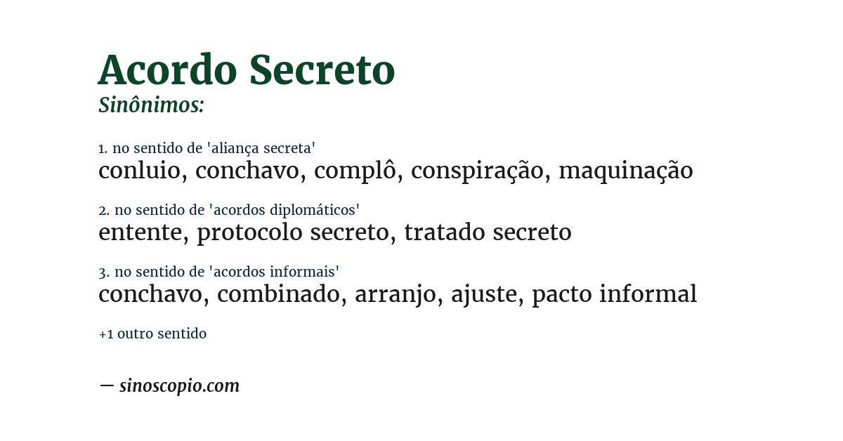 Sinônimo de acordo secreto