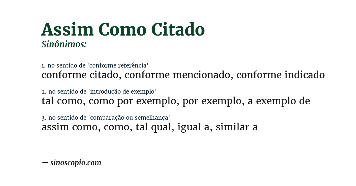 Sinônimo de assim como citado