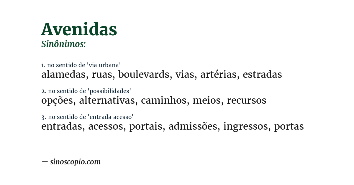 Sinônimo de avenidas