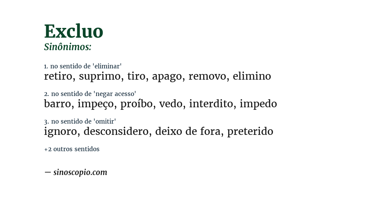 Sinônimo de excluo