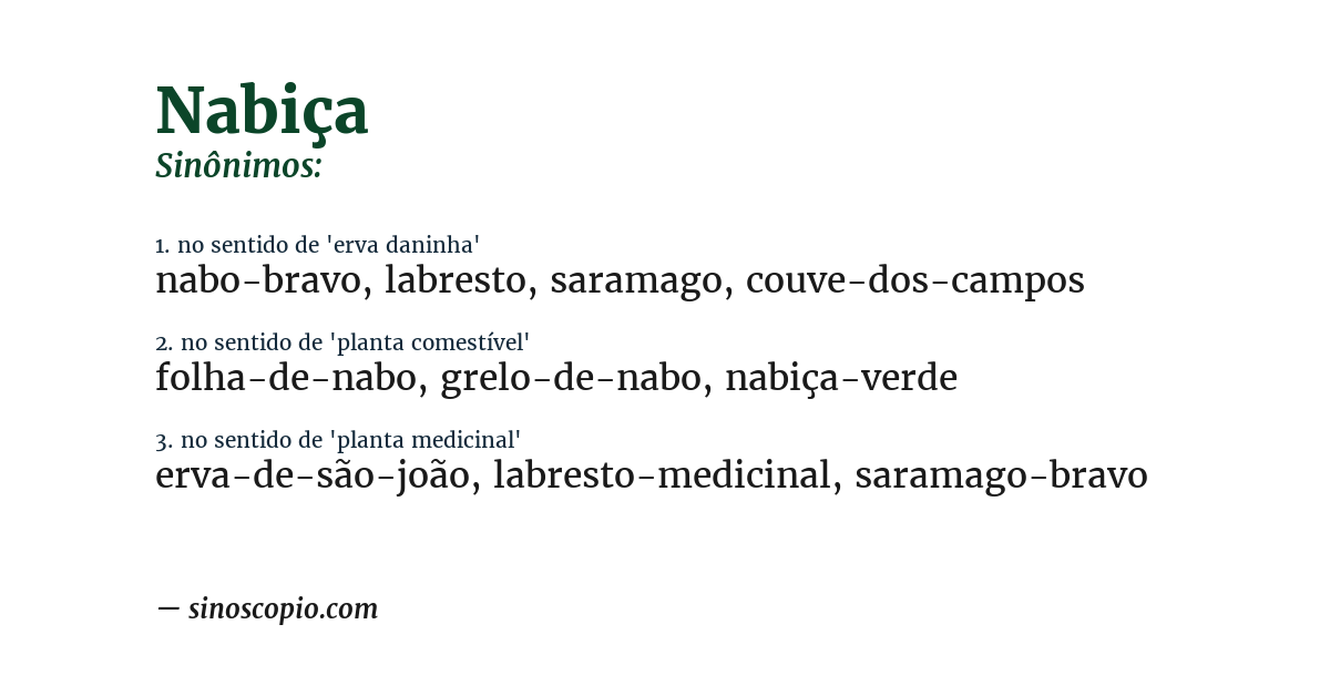Sinônimo de nabiça