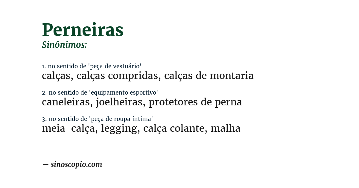Sinônimo de perneiras